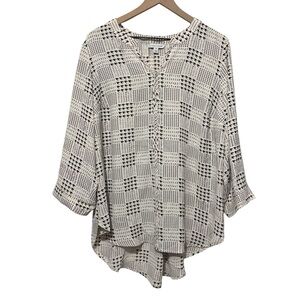 41 Hawthorn Black and Cream Patterned Popover Blouse Office Workwear Size 2X